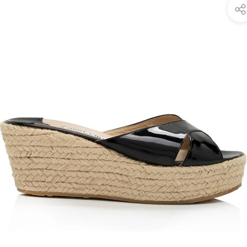 Jimmy Choo Patent Leather Phyllis Espadrille Platform Wedge Sandals Size 40